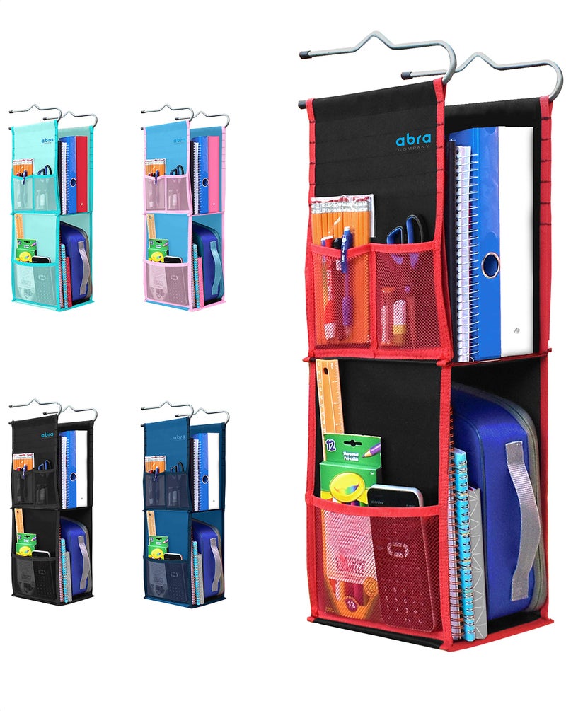 ABRAÂ® 2 Shelf Hanging Locker Organizer for School, Work, Gym, Storage | Deep Shelves 6.5â€x 9â€| Eco-Friendly Fabric Healthy for Children (Black/Red) - Image 1